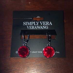 NWT Simply Vera Wang Vera Wang Earrings in Gunmetal Grey & Red Large Gemstones